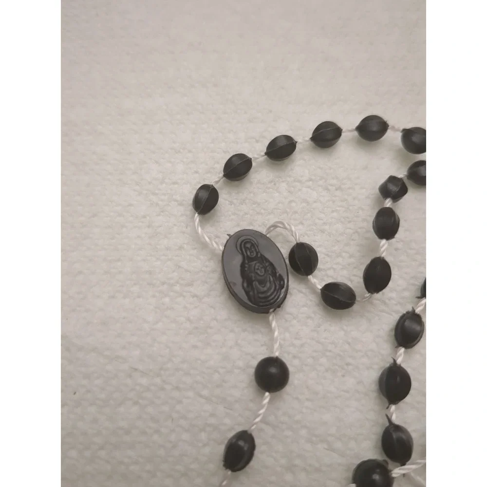 Plastic‎ Rosary Black With White Cord
